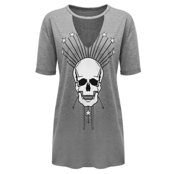 Skull Stars Graphic Deep V Choker Top - Picture 2 of 3